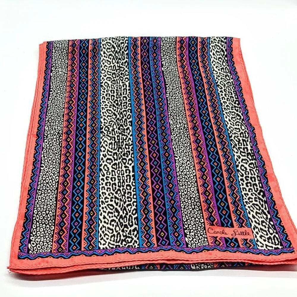 Vintage Carole Little Animal Aztec Print Oblong Silk Scarf